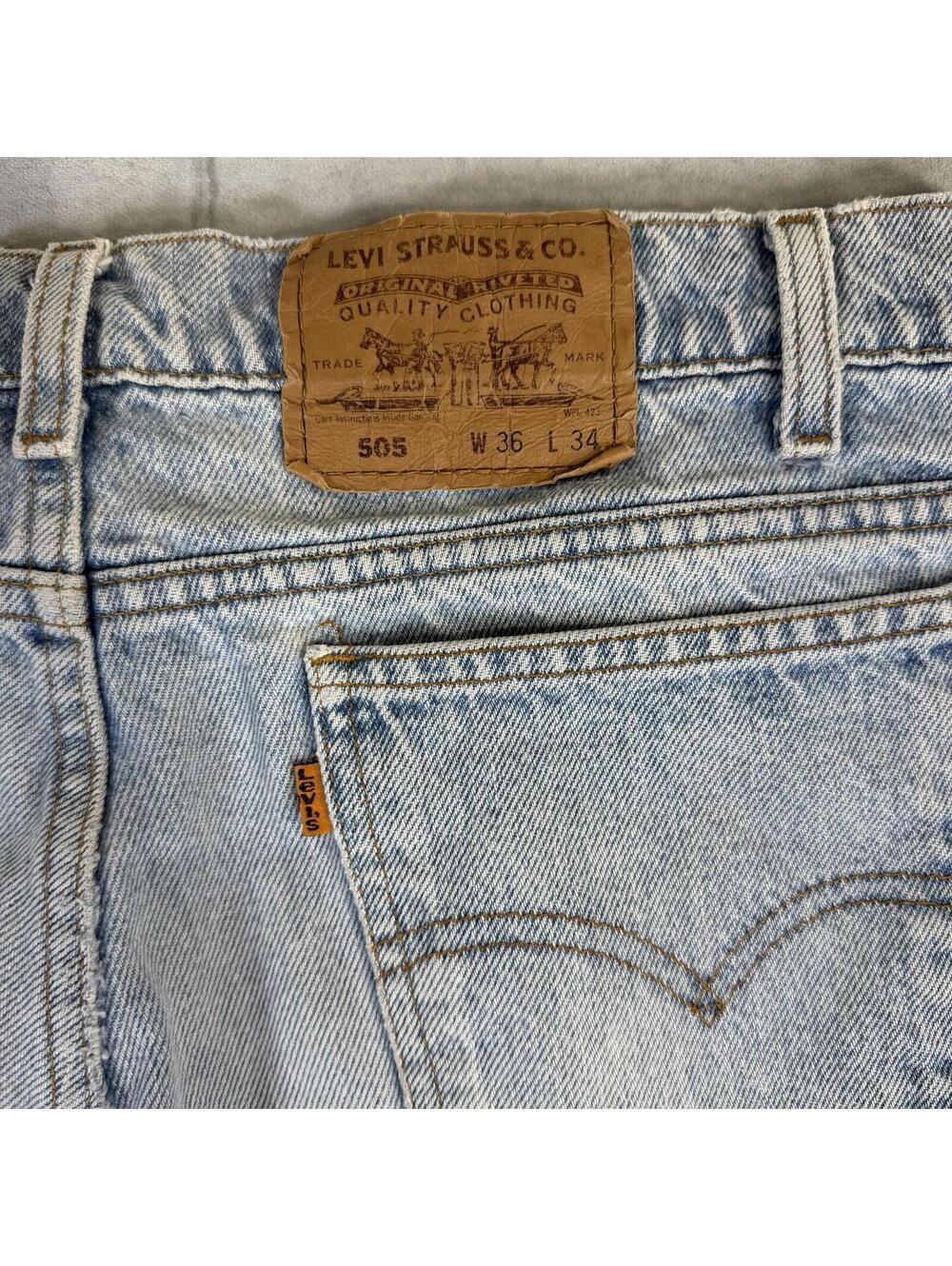 Vintage 90s Levi's 505 Orange Tab Jeans Mens 36x34 Blue Light Wash Regular Fit